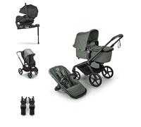 Bugaboo Fox 5 Renew - Système modulaire, poussette tout-terrain 3-en-1 avec siège auto, nacelle ergonomique, pliage facile, siège enfant extensible, châssis noir et capote - Forest Green