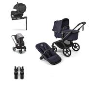 Bugaboo Fox 5 Renew - Système modulaire, poussette tout-terrain 3-en-1 avec siège auto, nacelle ergonomique, pliage facile, siège enfant extensible, châssis noir et capote - Deep Indigo
