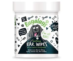 BUGALUGS Lot de 100 lingettes nettoyantes pour oreilles de chien biodégradables texturées pré-trempées Solution nettoyante pour oreilles de chien Empêche les secousses de tête, les démangeaisons et