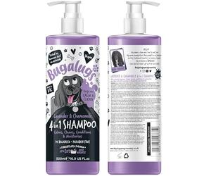 BUGALUGS - Shampooing 4 en 1 pour Chiens - 500ml - Lavande et Camomille - Nettoie, Adoucit, Démêle et Rafraîchit - Soin Complet - sans Sulfates - Vegan - Pelage Doux - Peau Sensible