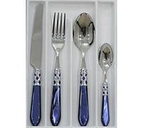 BUGATTI, Aladdin, Ensemble de Couverts 24 pièces en Acier Inoxydable 18/10, Anneau chromé et poignée Bleu Effet Nacre. Set 6 Personnes: 6 cuillères, 6 fourchettes, 6 Couteaux et 6 cuillères à café