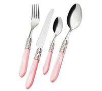 BUGATTI, Aladdin, Ensemble de 24 couverts en acier inoxydable 18/10, anneau chromé et manche de couleur ROSE avec effet nacré. Set 6 personnes: 6 cuillères, 6 fourchettes, 6 couteaux et 6 cuillères