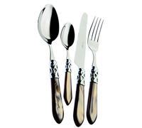 BUGATTI, Aladdin, Ensemble de 24 Couverts en Acier Inoxydable 18/10, Anneau chromé et Manche de Couleur Onyx avec Effet nacré. Set 6 Personnes: 6 cuillères, 6 fourchettes, 6 Couteaux et 6 cuillères