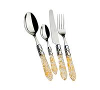 BUGATTI, Aladdin, Ensemble de 24 Couverts en Acier Inoxydable 18/10, Anneau chromé et Manche en Paille dorée. Set de Couverts 6 Personnes: 6 cuillères, 6 fourchettes, 6 Couteaux et 6 cuillères à café