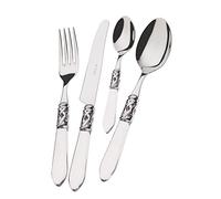 BUGATTI, Aladdin, Ensemble de 24 couverts en acier inoxydable 18/10, anneau chromé et poignée de couleur TRANSPARENTE. 6 personnes: 6 cuillères, 6 fourchettes, 6 couteaux et 6 cuillères à café