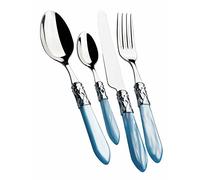 BUGATTI, Aladdin, Ensemble de Couverts 24 pièces en Acier Inoxydable 18/10, Anneau chromé et Manche Bleu Clair Effet Nacre. Set 6 Personnes: 6 cuillères, 6 fourchettes, 6 Couteaux, 6 cuillères à café