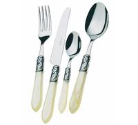 BUGATTI, Aladdin, Ménagère 24 pièces en Acier Inoxydable 18/10, Anneau chromé et Manche Ivoire Effet Nacre. Set de Couverts 6 Personnes: 6 cuillères, 6 fourchettes, 6 Couteaux et 6 cuillères à café