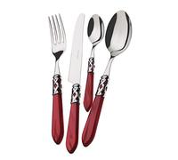 BUGATTI, Aladdin, Set de 24 Couverts en Acier Inoxydable 18/10, Anneau chromé et Manche Couleur Bordeaux Effet nacré. Set 6 Personnes: 6 cuillères, 6 fourchettes, 6 Couteaux et 6 cuillères à café