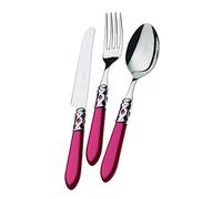 BUGATTI, Aladdin, Set de 24 couverts en acier inoxydable 18/10, anneau chromé et manche couleur BORDEAUX effet soie. Set 6 personnes: 6 cuillères, 6 fourchettes, 6 couteaux et 6 cuillères à café