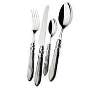 BUGATTI, Aladdin, Set de 24 Couverts en Acier Inoxydable 18/10, Anneau chromé et Manche Gris Effet Nacre. Set de Couverts 6 Personnes: 6 cuillères, 6 fourchettes, 6 Couteaux et 6 cuillères à café