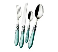 BUGATTI, Aladdin, Set de 24 Couverts en Acier Inoxydable 18/10, Anneau chromé et Manche Vert Eau avec Effet nacré. Ensemble 6 Personnes: 6 cuillères, 6 fourchettes, 6 Couteaux et 6 cuillères à café