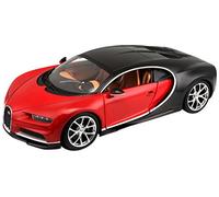Cette Bugatti Chiron (2016) Diecast Model Car est Red et noir et features des roues qui fonctionnent et also opencouleurg bonnet, noir