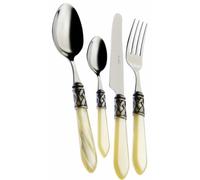 BUGATTI COUVERTS DE TABLE 24 PIECES INOX 18/10 ALADDIN NACRE MANCHE IVOIRE BAGUE ARGENT ANTIQUE