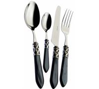 BUGATTI COUVERTS DE TABLE 24 PIECES INOX 18/10 ALADDIN NACRE MANCHE NOIR BAGUE ARGENT ANTIQUE