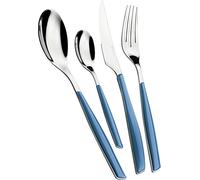 BUGATTI Ensemble de Couverts, Glamour, 24 pièces en Acier Inoxydable 18/10 et poignée Avio Blue. Ensemble de Couverts 6 Personnes: 6 cuillères, 6 fourchettes, 6 Couteaux et 6 cuillères à café