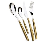 BUGATTI, Glamour, Ensemble de 24 Couverts en Acier Inoxydable 18/10 et Manche Couleur Or. Ensemble de Couverts 6 Personnes composé de 6 cuillères, 6 fourchettes, 6 Couteaux et 6 cuillères à café