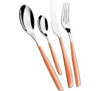 BUGATTI, Glamour, Ensemble de 24 couverts en acier inoxydable 18/10 et manche de couleur MELON. Ensemble de couverts 6 personnes composé de 6 cuillères, 6 fourchettes, 6 couteaux et 6 cuillères à café
