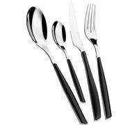 BUGATTI, Glamour, Ensemble de 24 Couverts en Acier Inoxydable 18/10 et Manche de Couleur Piano Black. Ensemble de Couverts 6 Personnes: 6 cuillères, 6 fourchettes, 6 Couteaux et 6 cuillères à café