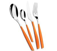 BUGATTI, Glamour, Ensemble de 24 Couverts en Acier Inoxydable 18/10 et Manche Orange. Ensemble de Couverts 6 Personnes composé de 6 cuillères, 6 fourchettes, 6 Couteaux et 6 cuillères à café