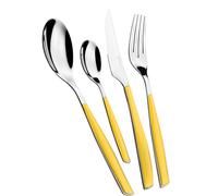 BUGATTI, Glamour, Ensemble de 4 Couverts en Acier Inoxydable 18/10 et Manche de Couleur Jaune. Ensemble de Couverts pour 1 Personne composé de 1 cuillère, 1 Fourchette, 1 Couteau et 1 cuillère à café