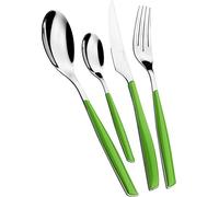 BUGATTI, Glamour, ensemble de couverts 24 pièces en acier inoxydable 18/10 et manche FOLIAGE GREEN. Ensemble de couverts 6 personnes: 6 cuillères, 6 fourchettes, 6 couteaux et 6 cuillères à café