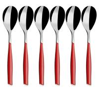 BUGATTI, Glamour, Lot de 6 cuillères à café en acier inoxydable 18/10 et poignée ROUGE, moulure Bugatti Pro-Tech System, va au lave-vaisselle