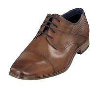 bugatti Homme Chaussure Basse Business en Cuir véritable Lisse, Derby avec Bout croisé et Tige en Relief, Cognac, 42 EU