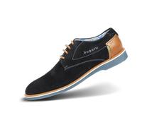 bugatti Homme Demi-Chaussures en Daim en Nubuck et en Cuir, Derby Confortables au Design décontracté, Bleu Foncé, 42 EU