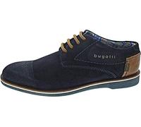 bugatti Homme Demi-Chaussures en Daim en Nubuck et en Cuir, Derby Confortables au Design décontracté, Bleu Foncé, 40 EU