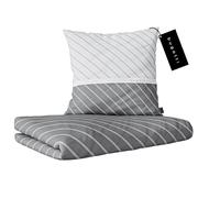bugatti Parure de lit 135 x 200 cm - 100 % coton, fermeture éclair, souple, douce et lavable, parure de lit en satin de coton mako rayé gris