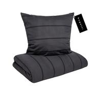 Bugatti Parure de lit 135 x 200 cm - Parure de lit en satin anthracite/noir - 100 % coton - 2 pièces avec fermeture éclair