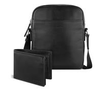 bugatti Savona Set Sac à Bandoulière et Porte-Monnaie en Cuir de Buffle avec Protection RFID, Sac en Tissu Inclus - Noir