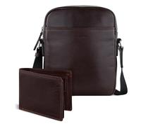 bugatti Savona Set Sac à bandoulière et porte-monnaie en cuir de buffle, protection RFID, sac à bandoulière et porte-monnaie avec sac en tissu, marron