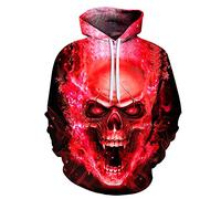 BUGGOF Sweatshirt Casual Homme 3D Impression Numérique Personnalité Mode Sweatshirt Homme Motif Tête De Mort Halloween Pullover Homme Tendance Poche Kangourou Streetwear Homme TD-08 6XL