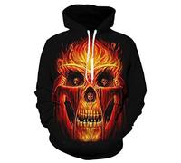 BUGGOF Sweatshirt Casual Homme 3D Impression Numérique Personnalité Mode Sweatshirt Homme Motif Tête De Mort Halloween Pullover Homme Tendance Poche Kangourou Streetwear Homme TD-04 6XL