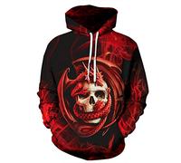 BUGGOF Sweatshirt Casual Homme 3D Impression Numérique Personnalité Mode Sweatshirt Homme Motif Tête De Mort Halloween Pullover Homme Tendance Poche Kangourou Streetwear Homme TD-12 S