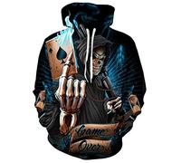 BUGGOF Sweatshirt Casual Homme 3D Impression Numérique Personnalité Mode Sweatshirt Homme Motif Tête De Mort Halloween Pullover Homme Tendance Poche Kangourou Streetwear Homme TD-05 XL