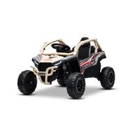 Buggy électrique enfant 12V Kawasaki TERYX KRX 1000, khaki, monoplace, télécommande 2,4 GHz, batterie lithium, 2x 25W moteurs, véhicule voiture electrique 3-6 ans, MP3/USB/AUX, Klaxon, Phare avant LED