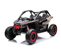 Buggy électrique Enfants 12V 2 Places à chevaucher Can-am Maverick, Noire, Suspension Avant et arrière, 4x4 Voiture électrique télécommande 2,4 Ghz, Batterie Portable, 4 Moteurs 35 W