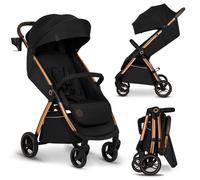 LIONELO INGRID Poussette jusqu'à 22 kg de 6 mois à 4 ans Grandes roues pivotantes à 360° Suspension totale Pliable d'une seule main Dossier et repose-pieds réglables Grand auvent XXL (Black)