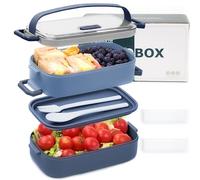 Bugucat Bento Box 1600ML, 2 in 1 Boite Bento Plastique PP Lunch Box Boîte à Repas en Plastique pour Enfant Adulte, Bento Boîte à Déjeuner Sécurité Anti-Fuite Écologique Hermétique Boîtes Bento