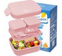Bugucat Boîte à déjeuner 1300 ml pour enfants avec compartiments et couverts, boîtes à goûter étanches pour adultes, boîtes à bento pour école, maternelle, bureau, micro-ondes et lave-vaisselle, rose