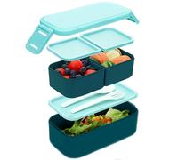 Bugucat Lunch Box 1300ML, 2 en 1 Etages Bento Lunchbox Enfant Adulte avec 3 Repas Compartiment Boite Bento Boîte à Repas,Anti-Fuite avec Couverts Boite a Lunch Pour Pique-Niques Travail École,Bleu