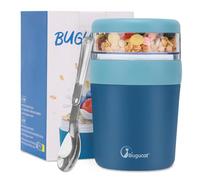 Bugucat Pot à Déjeuner, Bol Céréales à Emporter 500ML+150ML, Bocaux D'avoine de Nuit avec Cuillère, Plastique Porte Boite Yaourt, Antifuite Pot à Yaourt, Muesli a Emporter pour Lait Fruits, Bleu