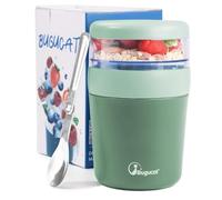 Bugucat Pot à Déjeuner, Bol Céréales à Emporter 500ML+150ML, Bocaux D'avoine de Nuit avec Cuillère, Plastique Porte Boite Yaourt, Antifuite Pot à Yaourt, Muesli a Emporter pour Lait Fruits, Vert