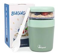 Bugucat Pot à Déjeuner, Bol Céréales à Emporter 500ML+150ML, Bocaux D'avoine de Nuit avec Cuillère, Réutilisable Porte Boite Yaourt, Antifuite Pot à Yaourt, Muesli a Emporter pour Lait Fruits, Vert