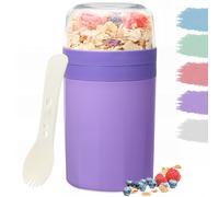 Bugucat Tasse à Yaourt 520ML+250ML,Pot Yaourt Tasse de Céréales avec Couvercle et Cuillère, Anti-FuiteCoupe de Muesli avec Récipient à Sauce,Gobelet à Céréales pour le Travail,Violet