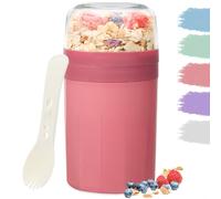 Bugucat Tasse à Yaourt 520ML+250ML,Pot Yaourt Tasse de Céréales avec Couvercle et Cuillère, Anti-FuiteCoupe de Muesli avec Récipient à Sauce,Gobelet à Céréales pour le Travail,Rose rouge