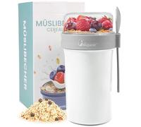 Bugucat Tasse à Yaourt 760ml+230ml,Coupe de Yaourt Tasse de Céréales avec Couvercle et Cuillère, Anti-Fuite Boite Yaourt Coupe de Muesli avec Récipient à Sauce,Gobelet à Céréales pour le Travail,Blanc
