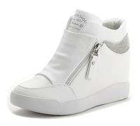 BUGUKI Baskets Compensées Femmes Mode Cuir Sneakers Blanc Taille 36